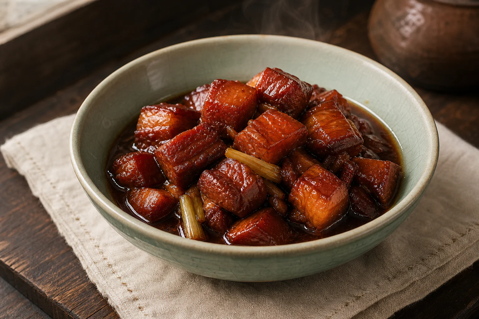 深色陶碗中的红烧肉中餐模板图